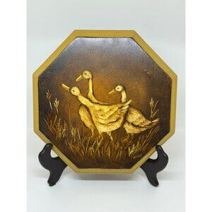 VTG Rustic Farmhouse Duck Wall Hanging Octagon Wooden Art Panel 8.75"x8.75"